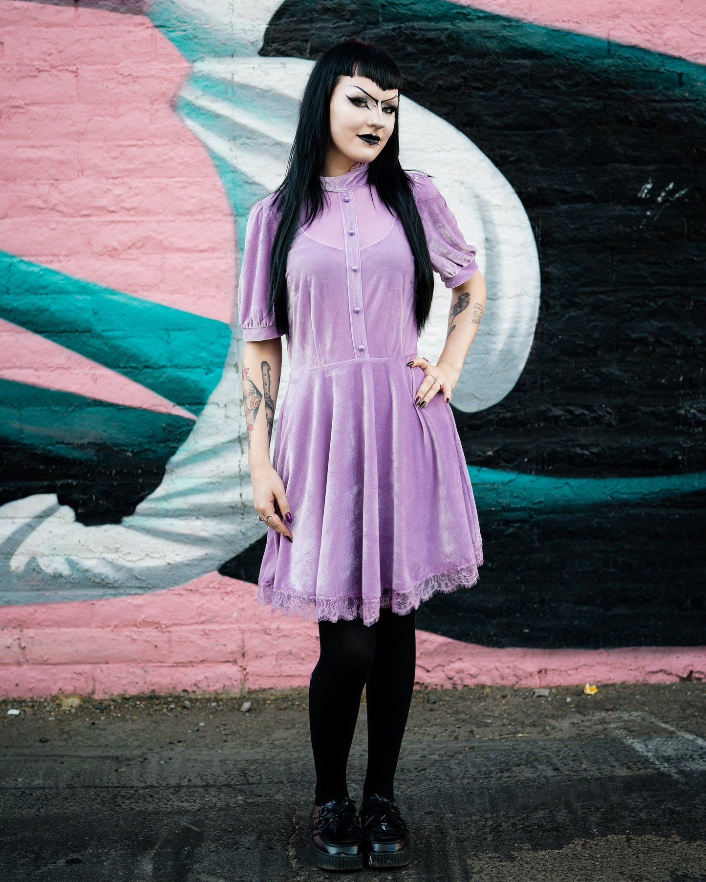 Lavender Purple Victoria Noire Goth Velvet Dress
